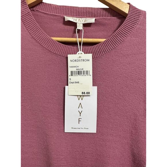 WAYF Milo Tie Hem Knit Sweater Mauve Pink‎ Small Crew Neck NEW - Picture 4 of 6